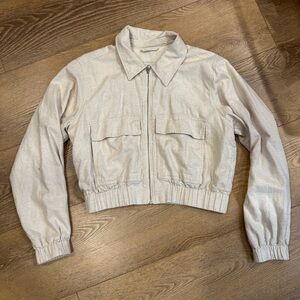Hollister Linen Blend Cropped Bomber Jacket M minimalist neutral lightweight